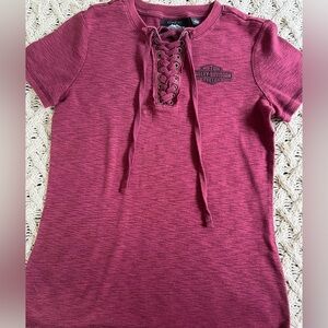 Harley-Davidson Genuine Motorclothes Burgundy Maroon Red Tie Neckline Small